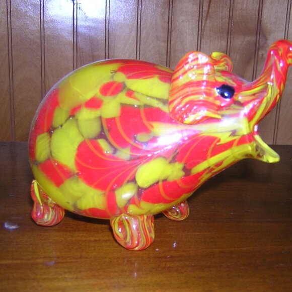 Fiery Red and Yellow Glass Elephant Art - Picture 1 of 16